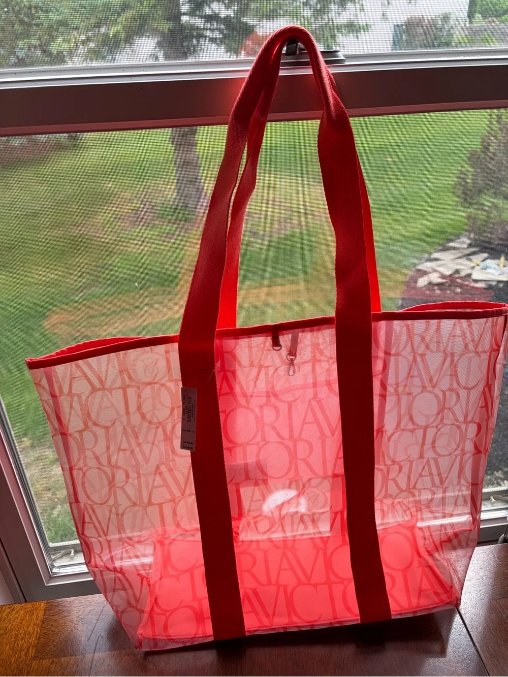 Victoria's Secret Coral Pink Logo Mesh Tote